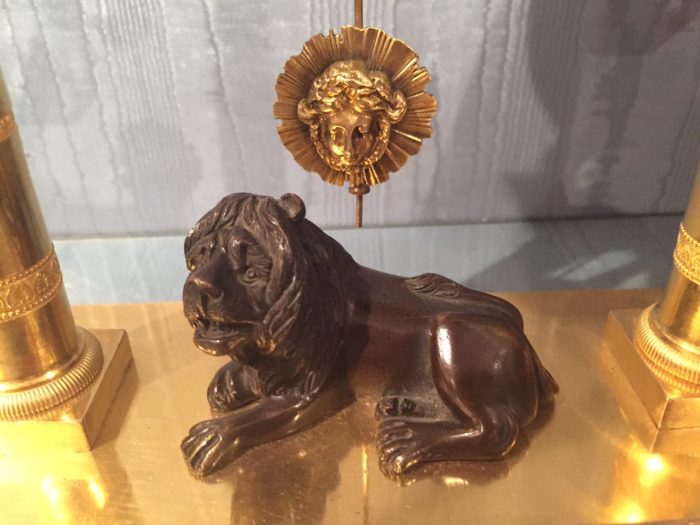 Detail of the bronze lion on Baetens clock. Raffety Ltd.