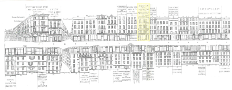 Tallis’s London Street Views c. 1838-1840 showing Webster’s shop at 74 Cornhill (highlighted)