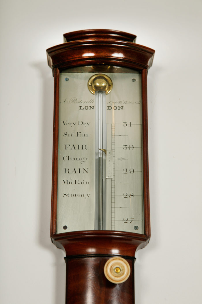 Detail of the engraved scale on barometer by Anthony Pastorelli, London. Raffety Ltd.