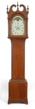 An example of a clock case made and retailed by John Scudder, Cabinet Maker. Photo copyright Gary R. Sullivan Antiques, Massachusetts, USA.