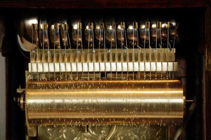 Detail of Musical Pin Barrel on the Henderson Musical Clock. Raffety Ltd.