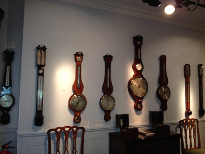 View of Barometer Display at Raffety Clocks, 79 Kensington Church Street.