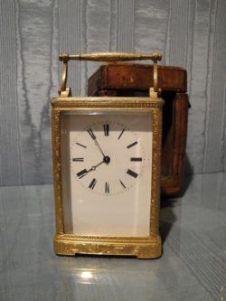French Gilt Carriage Clock by Auguste of Paris, circa 1875. Raffety Clocks