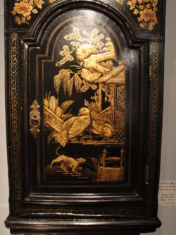 Detail of Lacquer Decoration with Animals in a Landscape on a Tavern Clock by John Johnson, London. Circa 1760. Raffety Ltd.