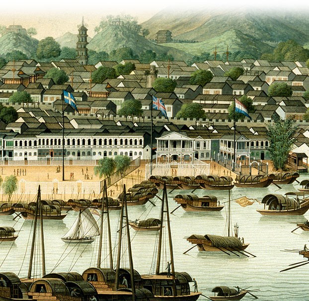 View of the Trading Port of Canton in the Early 19th Century.