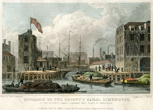 Ordnance Survey map showing 12 Warkworth Terrace and its proximity to the Regent Canal and Limehouse Basin. Copyright HMSO