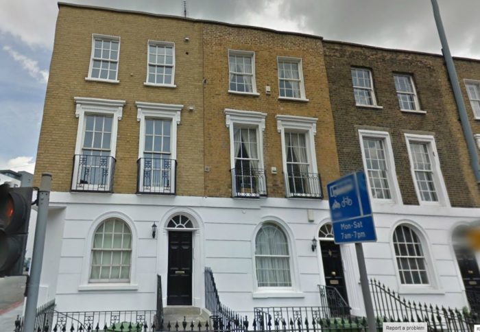 Wieland’s former residence (2nd from left) in Commercial Road, Limehouse. Copyright Google Street View