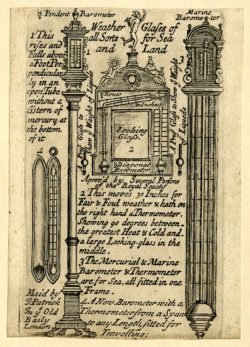 Advertisement for Barometers by John Patrick, c.1705-1715. British Museum, Ilbert Collection. Accession number 1958,1006.3050. Copyright The Trustees of the British Museum