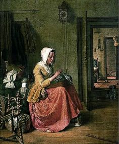 Painting of a house interior with wall clock. Artist unknown.