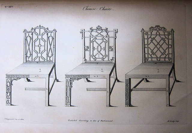 Designs for chairs in the Chinese taste by Thomas Chippendale. Circa 1754