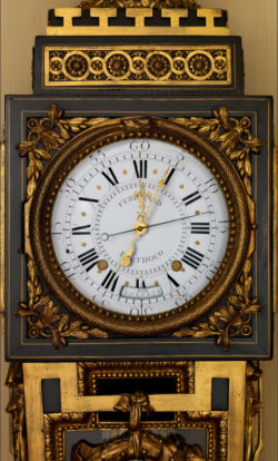 Detail of the enamel and gilt dial of a clock by Ferdinand Berthoud