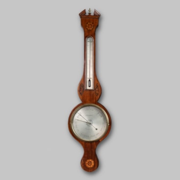 18TH CENTURY ANTIQUE GEORGIAN MAHOGANY WHEEL BAROMETER BY E. BATES OF KETTERING