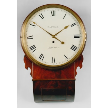 19TH CENTURY ANTIQUE REGENCY MAHOGANY DROP DIAL WALL CLOCK BY BARWISE OF LONDON