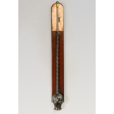 ENGLISH ANTIQUE GEORGE II MAHOGANY STICK BAROMETER BY POLTI OF EXETER