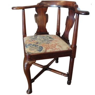 Antique 18th Century Mahogany Corner Chair with Tapestry Seat